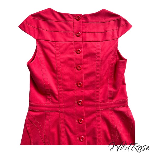 Byron Lars Bright Red Fitted Darted Button Up Back Sheath Pencil Dress SZ 8 - Picture 10 of 14